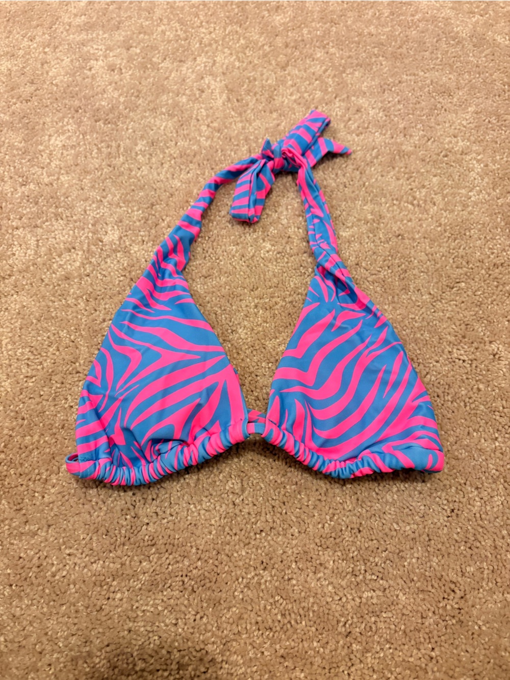 Women’s Blue and Pink Zebra Triangle Swim Top